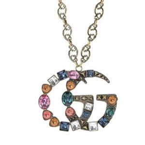 NEW GUCCI Arabesque Palladium CRYSTAL DBL GG Gold Aged Finish NECKLACE/BELT🥰🥰